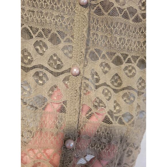 Miss Bella D Lace Mocha Mousse 1X VNeck Blouse Boho Coachella Western Prairie - Picture 3 of 7